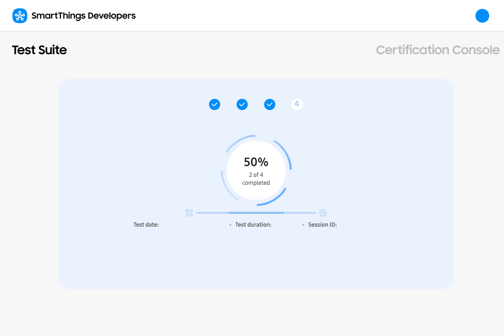 The <i>Test Session in Progress</i> page provides real-time monitoring of test case execution